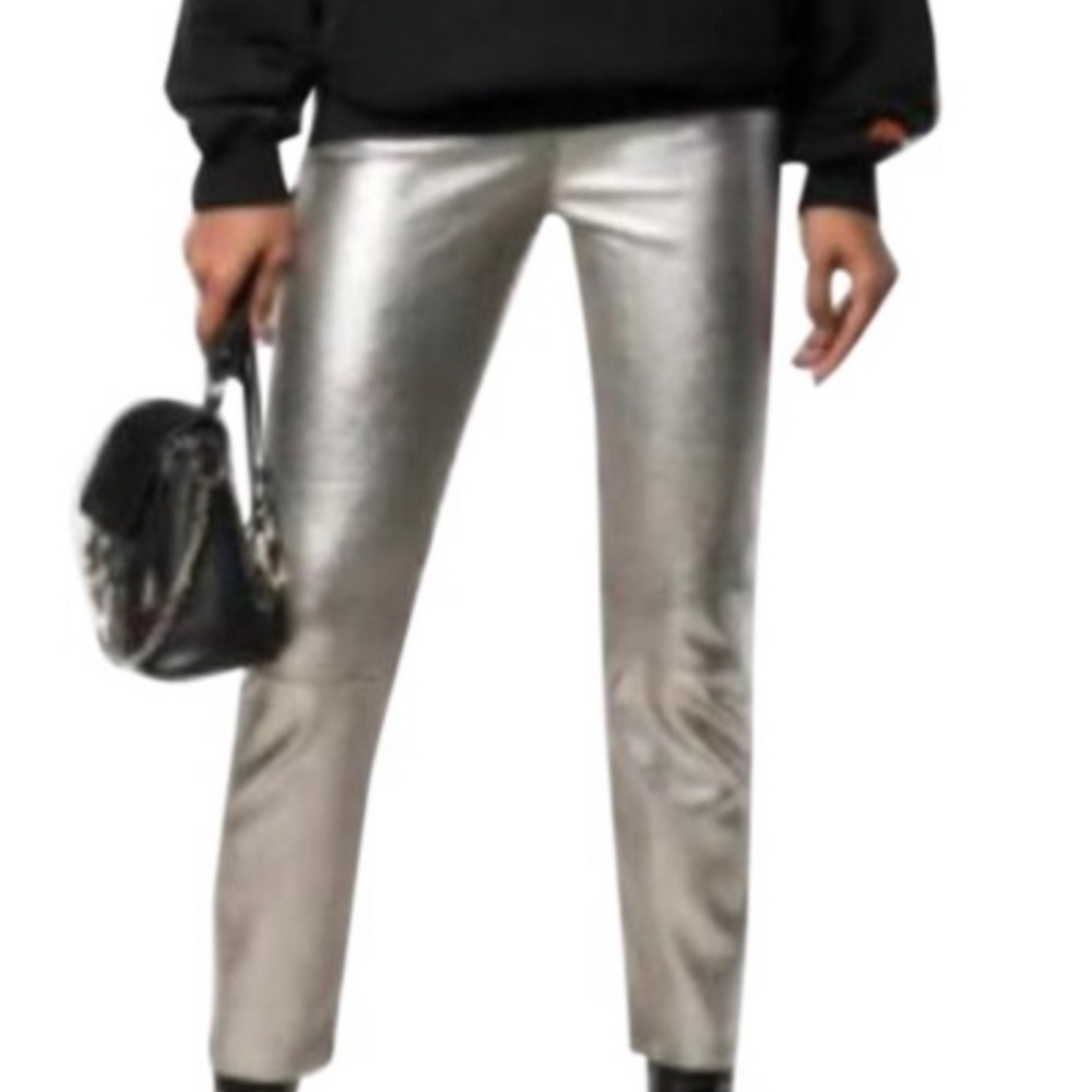 COPY - FRAME Crop Soft THIN Lamb Leather Metallic Silver Gold Jean 26